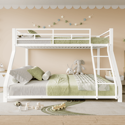 Cama beliche, 90200 cm + 140200 cm - Com grade, escada, certificado EN747, sem colchão - Branco Cama beliche, 90200 cm + 140200 cm - Com grade, escada, certificado EN747, sem colchão - Branco