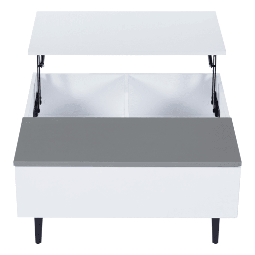 Mesa de café elevável 707035 cm - Mesa de sala com arrumação oculta e prateleiras, secretária com LED, mesa com gavetas - Branco