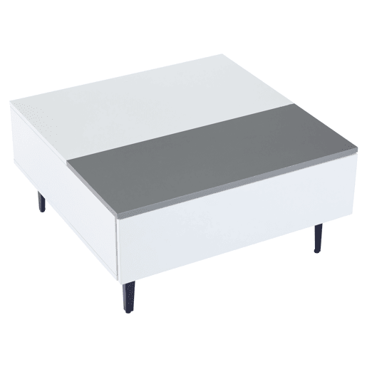 Mesa de café elevável 707035 cm - Mesa de sala com arrumação oculta e prateleiras, secretária com LED, mesa com gavetas - Branco