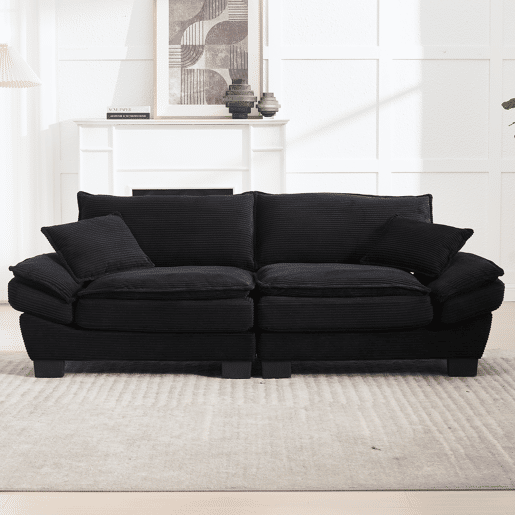 Sofá moderno de 2 lugares - com cama extra, almofada incluída, confortável e espaçoso - Preto Sofá moderno de 2 lugares - com cama extra, almofada incluída, confortável e espaçoso - Preto