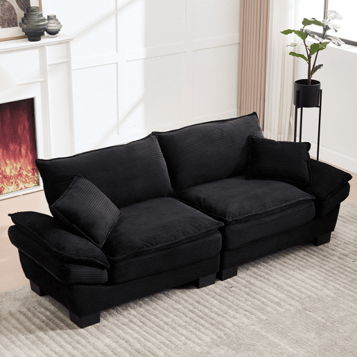 Sofá moderno de 2 lugares - com cama extra, almofada incluída, confortável e espaçoso - Preto Sofá moderno de 2 lugares - com cama extra, almofada incluída, confortável e espaçoso - Preto