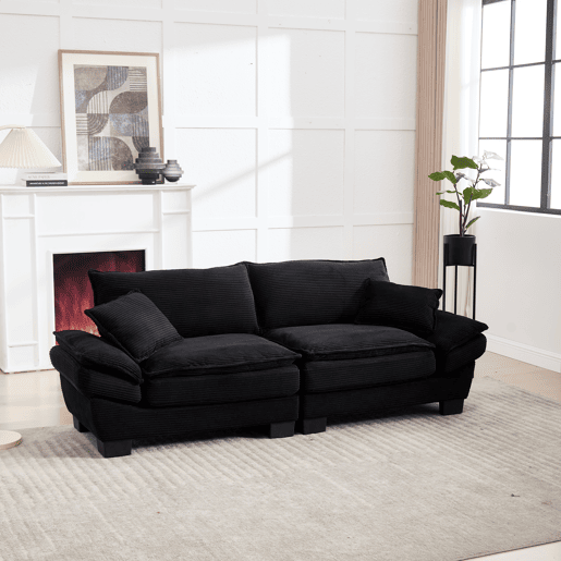 Sofá moderno de 2 lugares - com cama extra, almofada incluída, confortável e espaçoso - Preto Sofá moderno de 2 lugares - com cama extra, almofada incluída, confortável e espaçoso - Preto