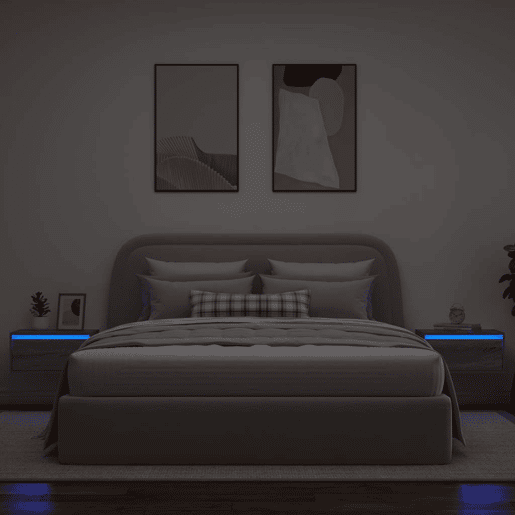 Lote de 2 Mesas De Cabeceira - Mesinhas De Cabeceira de parede com luzes LED cinzento sonoma