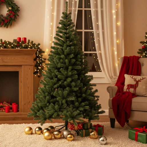 Árvore de Natal artificial verde de 180 cm com base de metal, ideal para decoração de Natal