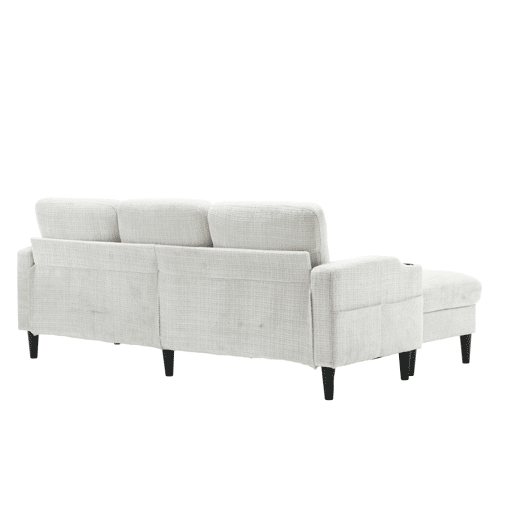 Sofá elegante de 4 lugares - com apoio para os pés, arrumação, braços confortáveis, porta-copos, bolsos laterais e pés de plástico resistentes - Bege