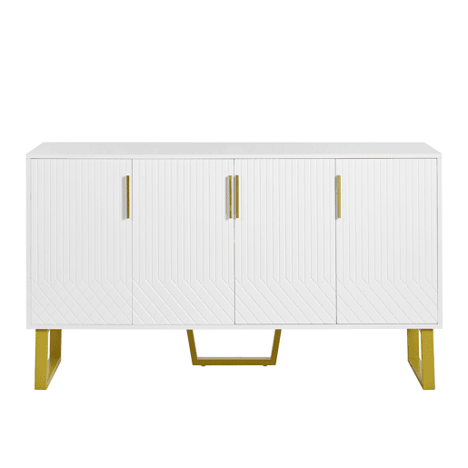 Aparador 140x40x80 cm - Design geométrico, 4 portas, com puxadores e pés em metal - Branco