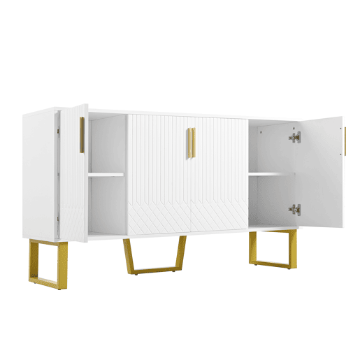 Aparador 140x40x80 cm - Design geométrico, 4 portas, com puxadores e pés em metal - Branco
