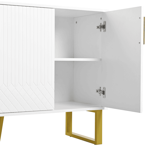 Aparador 140x40x80 cm - Design geométrico, 4 portas, com puxadores e pés em metal - Branco