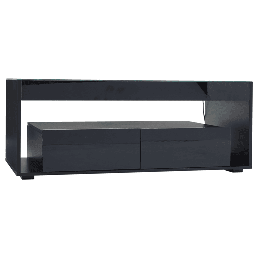 Mesa de café retangular - 16 cores LED, 2 gavetas grandes, design de 2 camadas - Preto