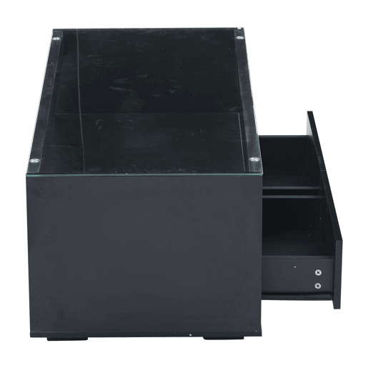 Mesa de café retangular - 16 cores LED, 2 gavetas grandes, design de 2 camadas - Preto