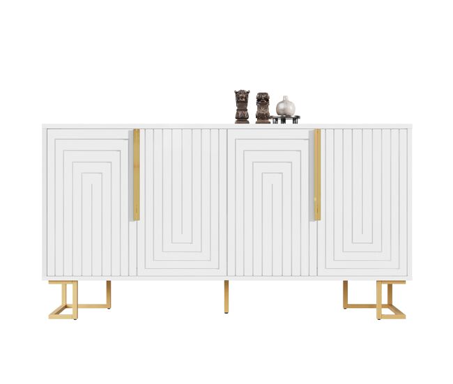 Sideboard 152x40x75 cm - diseño geométrico único, tiradores y patas doradas - blanco