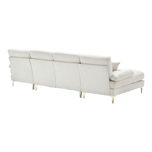 Sofá seccional grande em U - Chenille com chaise longue dupla - Bege