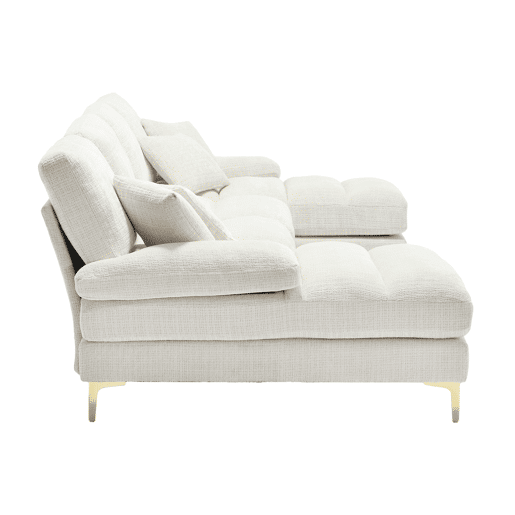 Sofá seccional grande em U - Chenille com chaise longue dupla - Bege