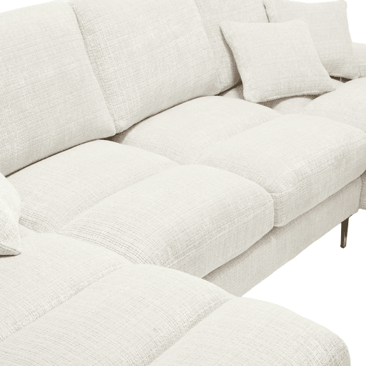 Sofá seccional grande em U - Chenille com chaise longue dupla - Bege