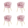 Conjunto de 4 cadeiras modernas de veludo para sala de estar, cadeiras de banho, cadeiras acolchoadas com encosto em forma de pétalas, pernas de metal dourado e almofadas tipo borboleta - Rosa