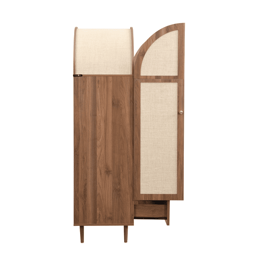 Armário elegante com portas de tecido e gaveta - Aparador - Madeira, pés de madeira estáveis, armazenamento prático para roupas e acessórios