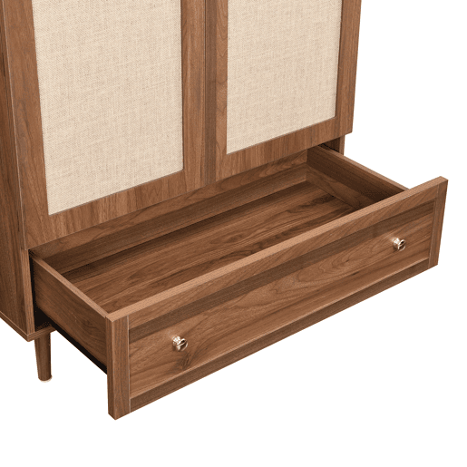 Armário elegante com portas de tecido e gaveta - Aparador - Madeira, pés de madeira estáveis, armazenamento prático para roupas e acessórios