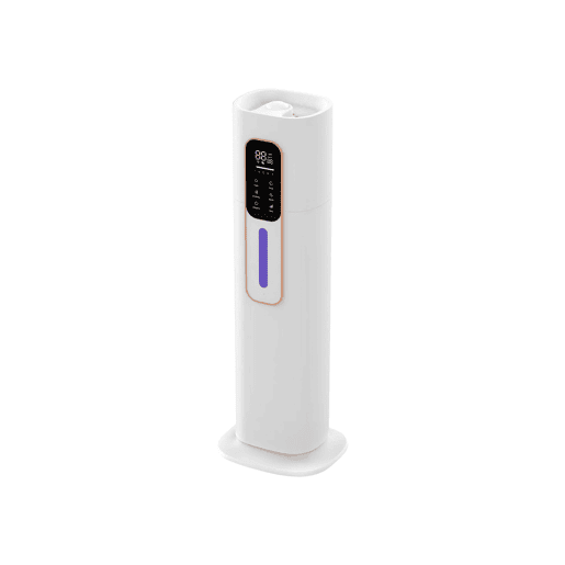 Humidificador ultra-sónico e ultra-silencioso. Com tanque de 9L e desenho de torre, ideal para climas secos e para aliviar problemas respiratórios.