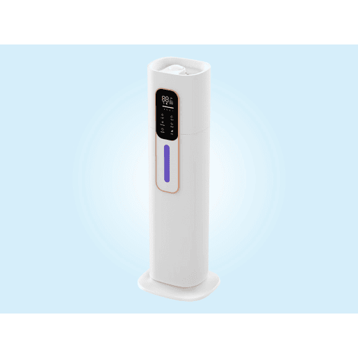 Humidificador ultra-sónico e ultra-silencioso. Com tanque de 9L e desenho de torre, ideal para climas secos e para aliviar problemas respiratórios.