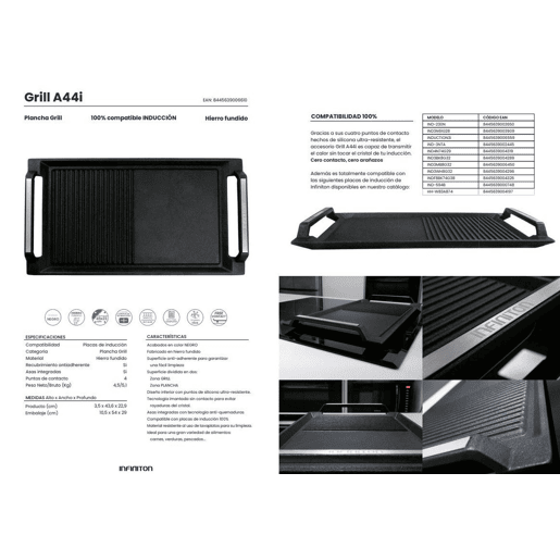 Chapa Grill Infiniton GRILL A44I, Compatível apenas com placas de indução, Ferro Fundido, Preto Chapa Grill Infiniton GRILL A44I, Compatível apenas com placas de indução, Ferro Fundido, Preto