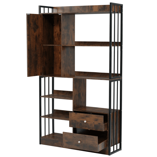 Estante para livros com 6 prateleiras - Estante com portas e gavetas - Castanho antigo Estante para livros com 6 prateleiras - Estante com portas e gavetas - Castanho antigo