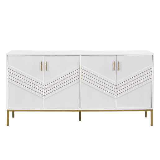 Aparador moderno - com 4 portas, prateleiras ajustáveis e grande capacidade, design elegante em MDF com pés metálicos - branco e dourado