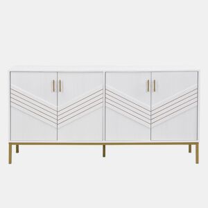 Aparador moderno - com 4 portas, prateleiras ajustáveis e grande capacidade, design elegante em MDF com pés metálicos - branco e dourado