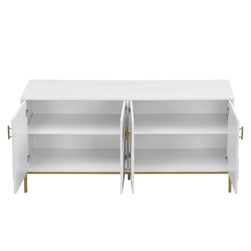 Aparador moderno - com 4 portas, prateleiras ajustáveis e grande capacidade, design elegante em MDF com pés metálicos - branco e dourado