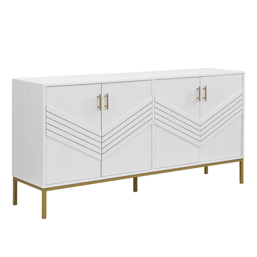 Aparador moderno - com 4 portas, prateleiras ajustáveis e grande capacidade, design elegante em MDF com pés metálicos - branco e dourado