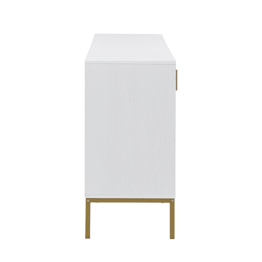 Aparador moderno - com 4 portas, prateleiras ajustáveis e grande capacidade, design elegante em MDF com pés metálicos - branco e dourado