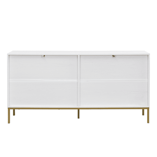 Aparador moderno - com 4 portas, prateleiras ajustáveis e grande capacidade, design elegante em MDF com pés metálicos - branco e dourado