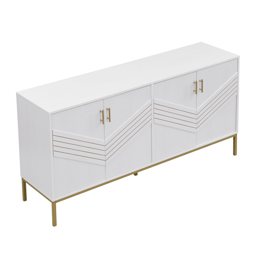 Aparador moderno - com 4 portas, prateleiras ajustáveis e grande capacidade, design elegante em MDF com pés metálicos - branco e dourado