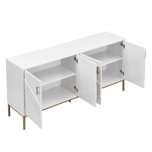Aparador moderno - com 4 portas, prateleiras ajustáveis e grande capacidade, design elegante em MDF com pés metálicos - branco e dourado