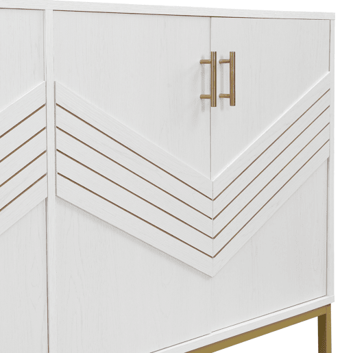 Aparador moderno - com 4 portas, prateleiras ajustáveis e grande capacidade, design elegante em MDF com pés metálicos - branco e dourado