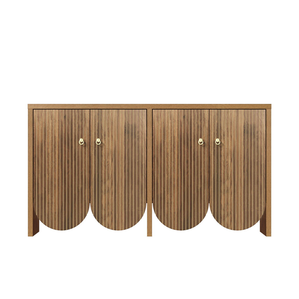 Aparador elegante 147x40x80 cm - 4 puertas, estantes ajustables, tiradores de aluminio - madera