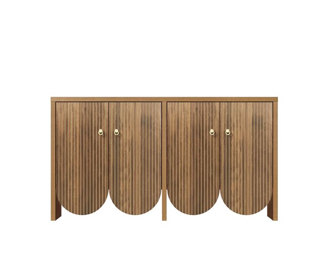Aparador elegante 147x40x80 cm - 4 puertas, estantes ajustables, tiradores de aluminio - madera