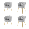 Conjunto de 4 cadeiras modernas em veludo - com encosto em pétalas, pernas metálicas douradas e almofada em forma de borboleta - Cinza