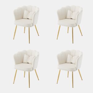 Conjunto de 4 cadeiras modernas em veludo - Cadeiras de sala, cadeiras com encosto em forma de pétalas, pernas metálicas douradas, almofada em forma de borboleta - Bege
