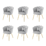 Conjunto de 6 cadeiras modernas em veludo - Com encosto em forma de pétalas e pernas metálicas douradas - Cinza