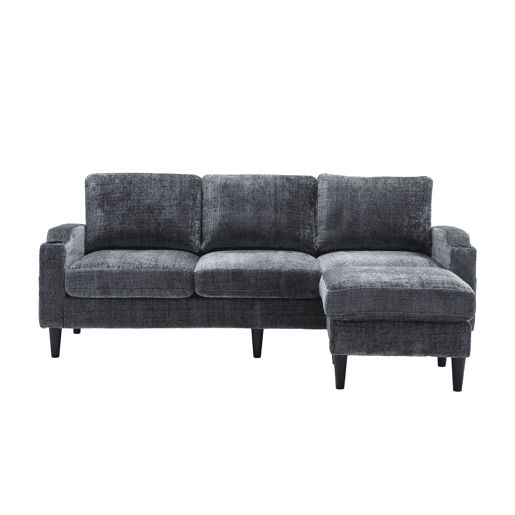 Sofá elegante de 4 lugares - com banqueta, arrumação, apoios de braços confortáveis, porta-copos, bolsos laterais, pés de plástico resistentes, estofado em veludo - Cinza