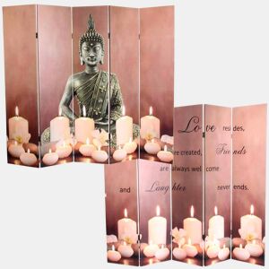 Divisória de ambientes com 5 painéis e design de Buda em LED com temporizador 180x200 cm 15 LEDs 04_0008630