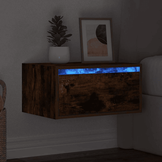 Mesa De Cabeceira De Parede Mesinha De Cabeceira - com luzes LED carvalho fumado