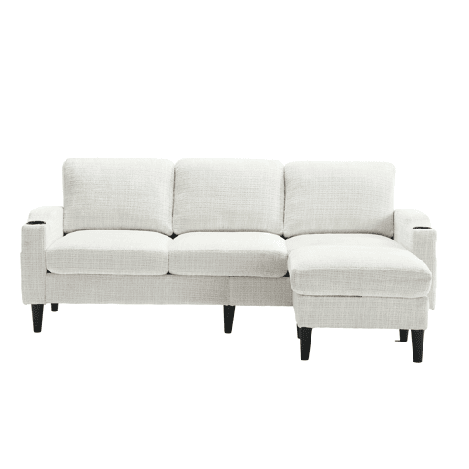 Sofá elegante de 4 lugares - com apoio para os pés, arrumação, braços confortáveis, porta-copos, bolsos laterais e pés de plástico resistentes - Bege