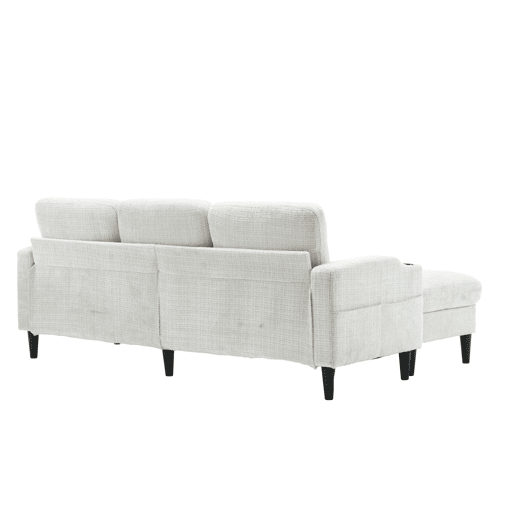 Sofá elegante de 4 lugares - com apoio para os pés, arrumação, braços confortáveis, porta-copos, bolsos laterais e pés de plástico resistentes - Bege
