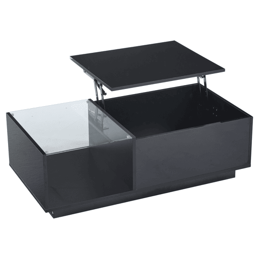 Mesa de café elevável 50x100x(33-46,5) cm - Mesa de sala com arrumação oculta, design de alto brilho, com LED