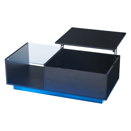 Mesa de café elevável 50x100x(33-46,5) cm - Mesa de sala com arrumação oculta, design de alto brilho, com LED