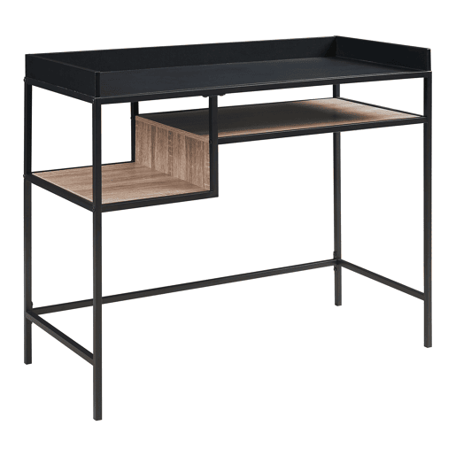 Secretária Belana metal com 2 prateleiras 100x43x82 cm pretocarvalho en.casa