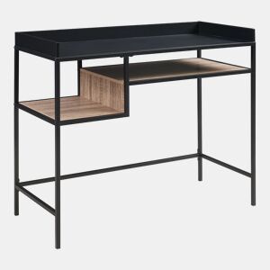 Secretária Belana metal com 2 prateleiras 100x43x82 cm pretocarvalho en.casa