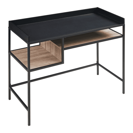 Secretária Belana metal com 2 prateleiras 100x43x82 cm pretocarvalho en.casa