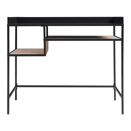 Secretária Belana metal com 2 prateleiras 100x43x82 cm pretocarvalho en.casa